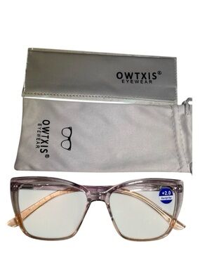 Women's Reading Glasses, Oversized Cat Eye Blue Light Readers +2.0.